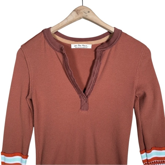 FREE PEOPLE Mikah Layering Cuff Waffle Knit Henley Thermal Top in autumn combo - Picture 6 of 9